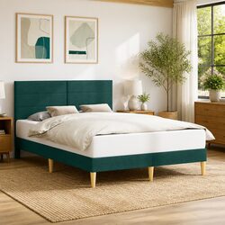 Concise Dark Grey Bed Frame with Modern Fabric Headboard
