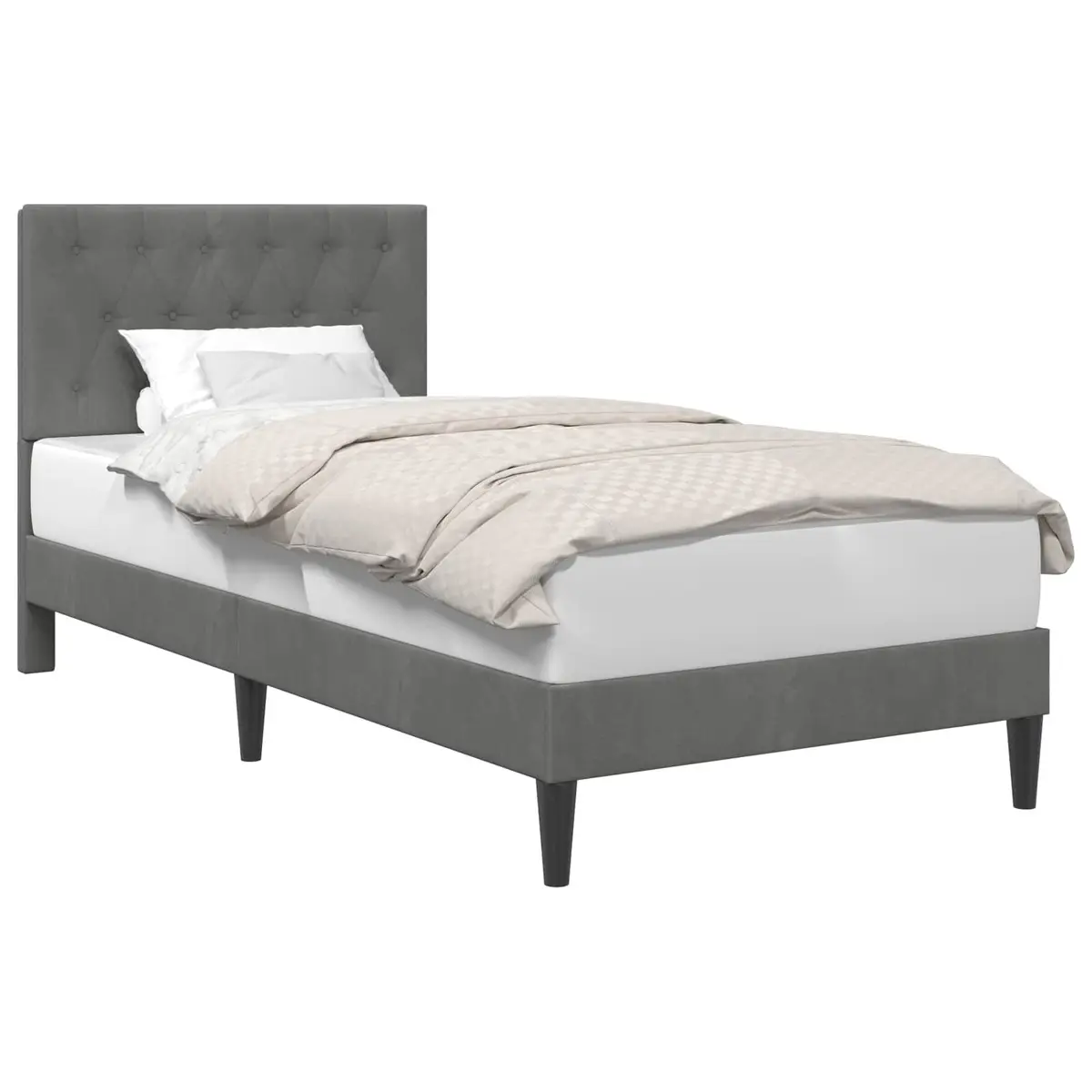 Bed Frame Dark Grey 90 x 190 cm Velvet Headboard Plywood Construction Tapered Legs