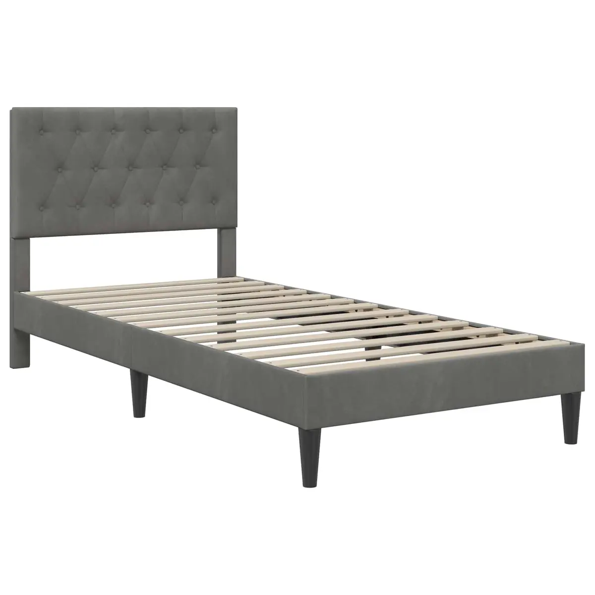 Bed Frame Dark Grey 90 x 190 cm Velvet Headboard Plywood Construction Tapered Legs