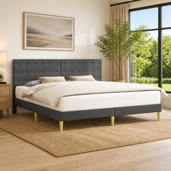 Concise and Modern Bed Frame with Fabric Headboard