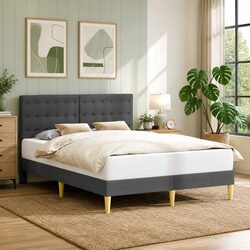 Concise Dark Grey Bed Frame with Headboard Overview