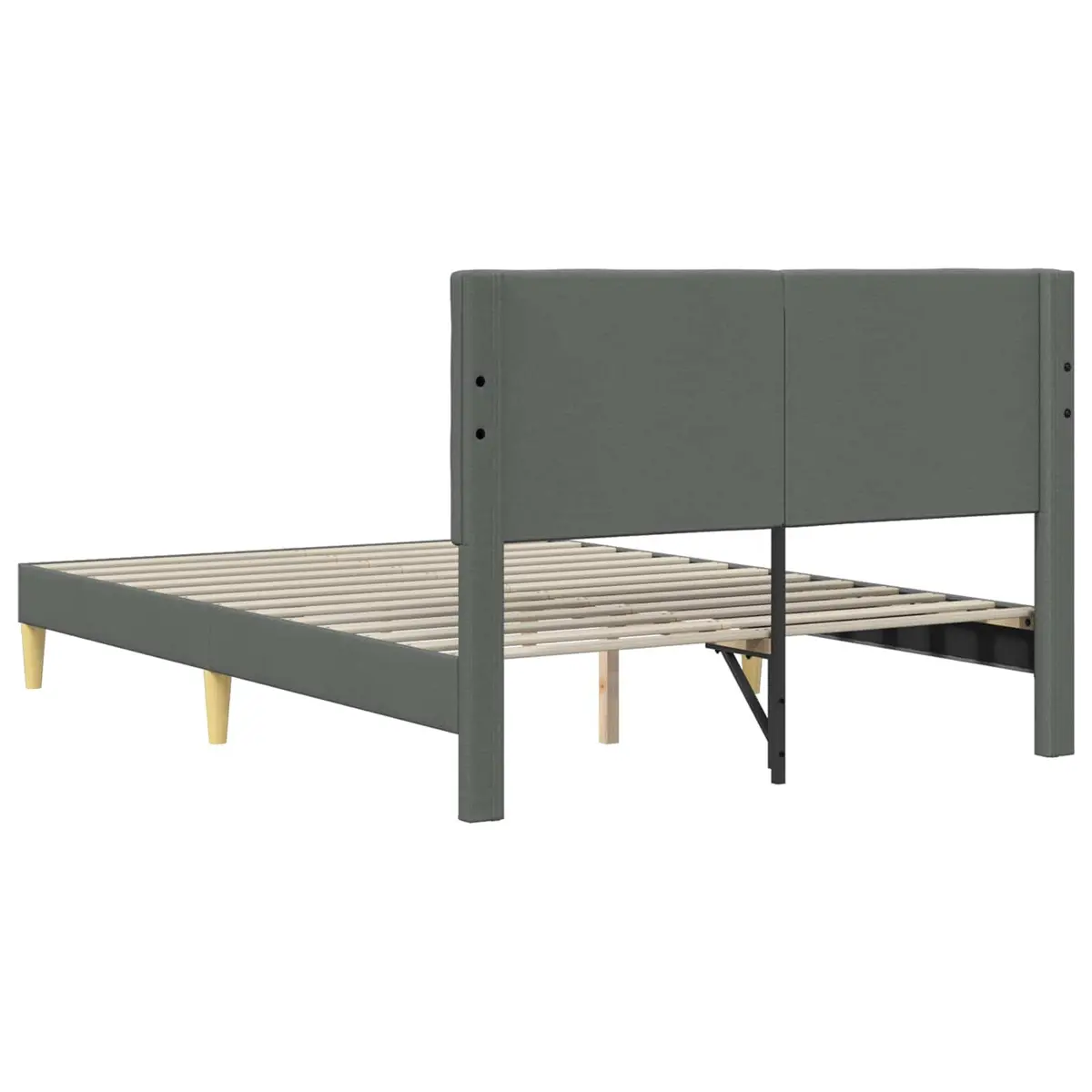 Bed Frame Dark Grey Fabric Modern Upholstered Headboard Slatted Base
