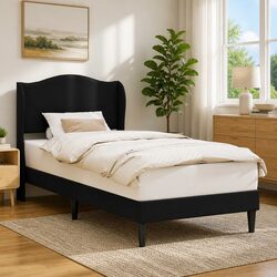 Compact Black Bed Frame with Headboard 90 x 190 cm