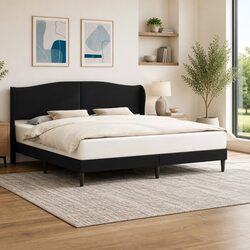 Concise Black Faux Leather Bed Frame with Modern Design