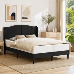 Compact Black Bed Frame with Faux Leather and Slatted Base