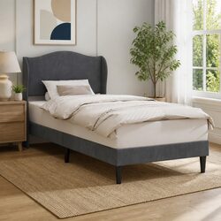 Compact Dark Grey Velvet Bed Frame 90 x 190 cm for Modern Living