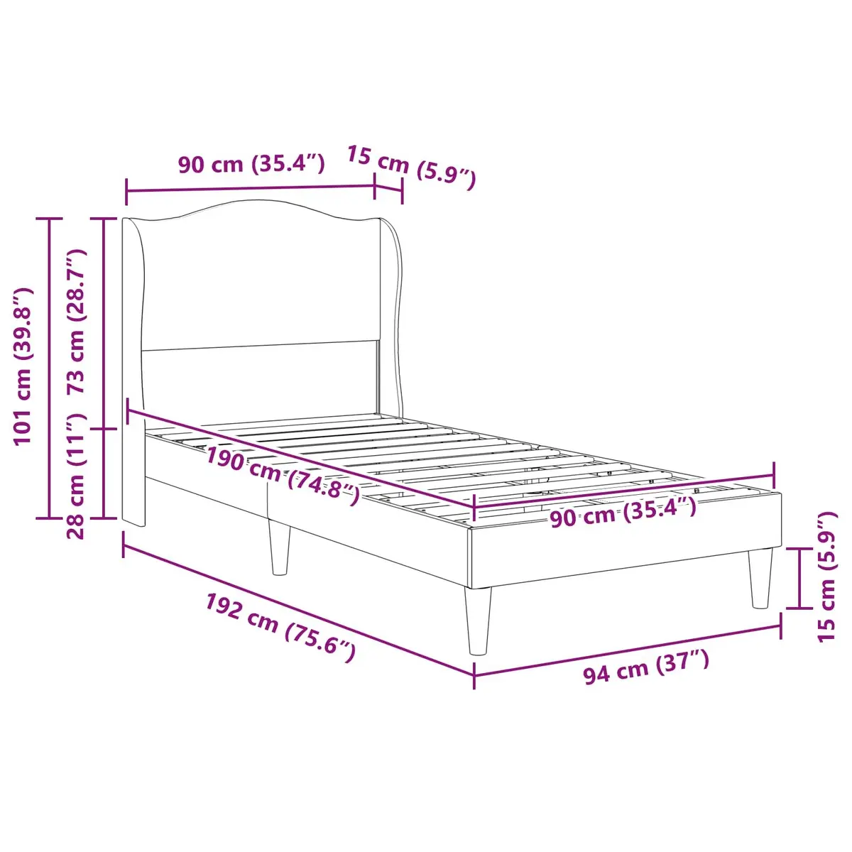 Bed Frame with Headboard Dark Grey 90 x 190 cm Velvet Upholstery Modern