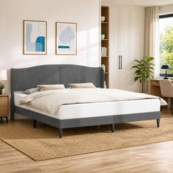 Compact and Modern Dark Grey Velvet Bed Frame