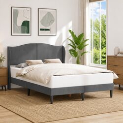 Concise Modern Bed Frame with Velvet Headboard 137 x 190 cm