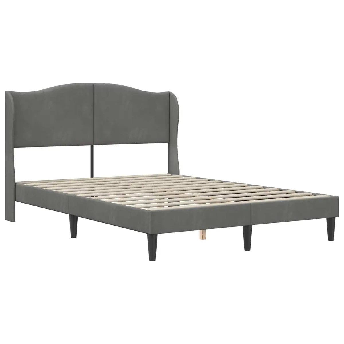 Bed Frame Dark Grey 137 x 190 cm Velvet Headboard Modern Platform