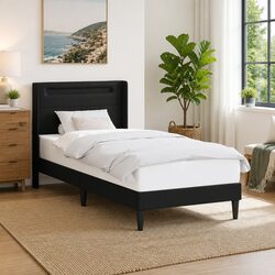 Sleek Black Faux Leather Bed Frame with Integrated LED Lights 90 x 190 cm