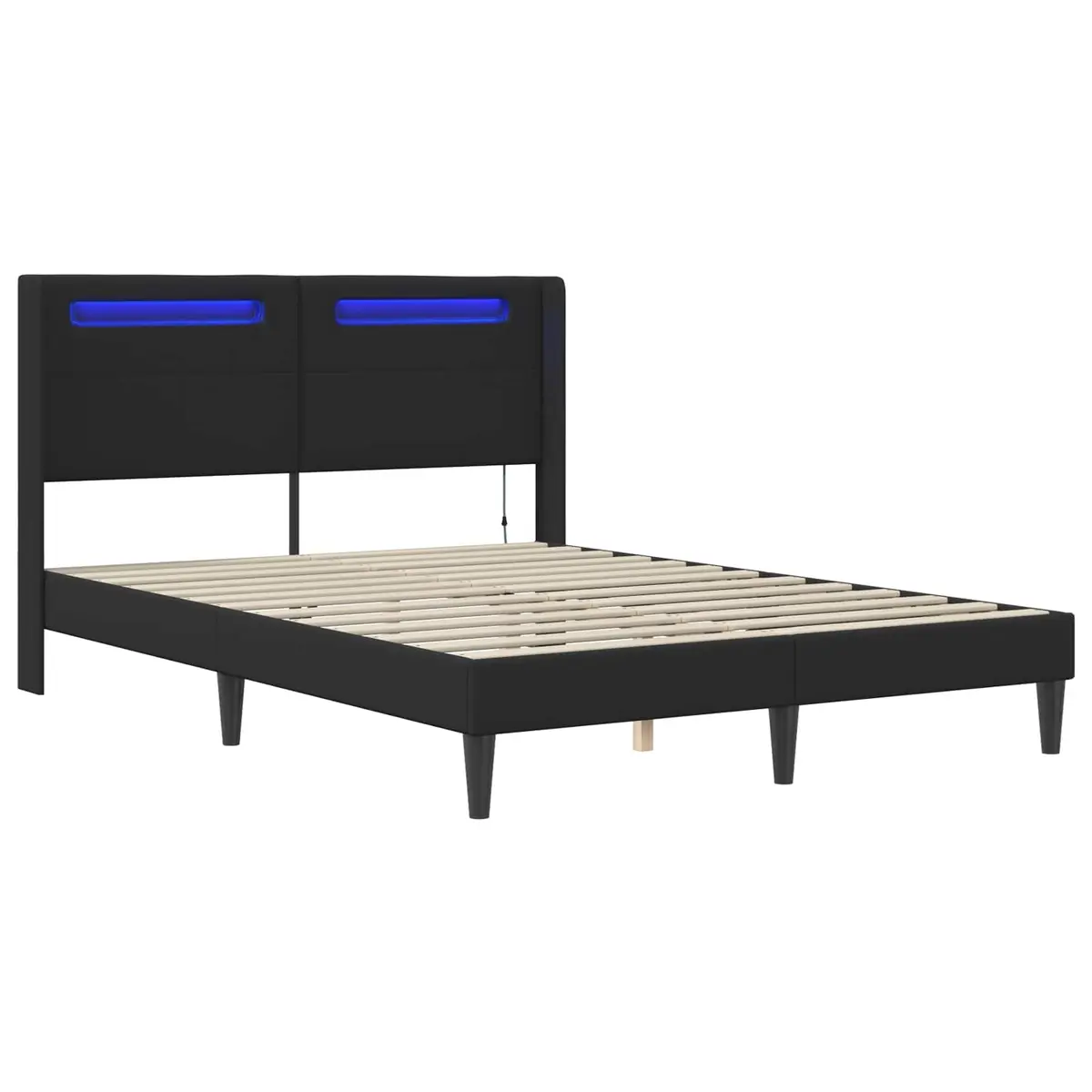 Bed Frame Black Faux Leather Modern with LED Strip Lights