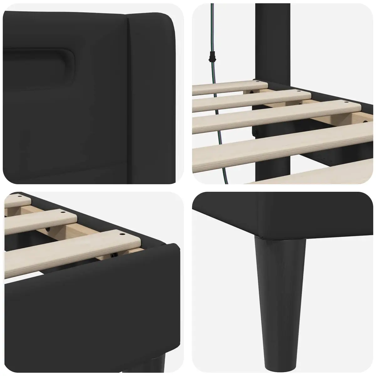 Bed Frame Black Faux Leather Modern with LED Strip Lights