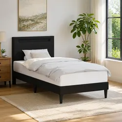 Black Bed Frame 90 x 190 cm with Modern LED Lighting