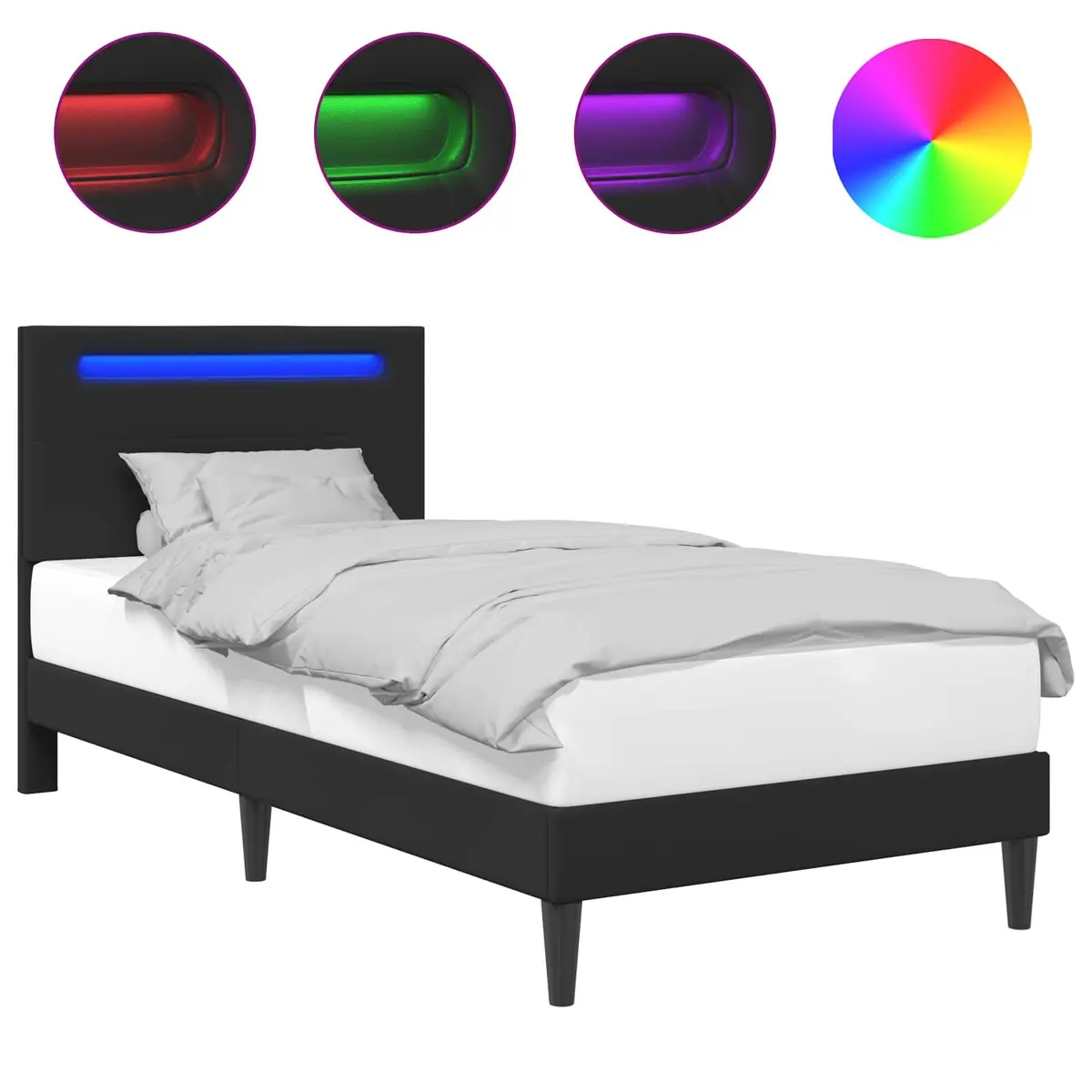 Black Bed Frame 90 x 190 cm Modern Bedroom Furniture Faux Leather Slatted Base
