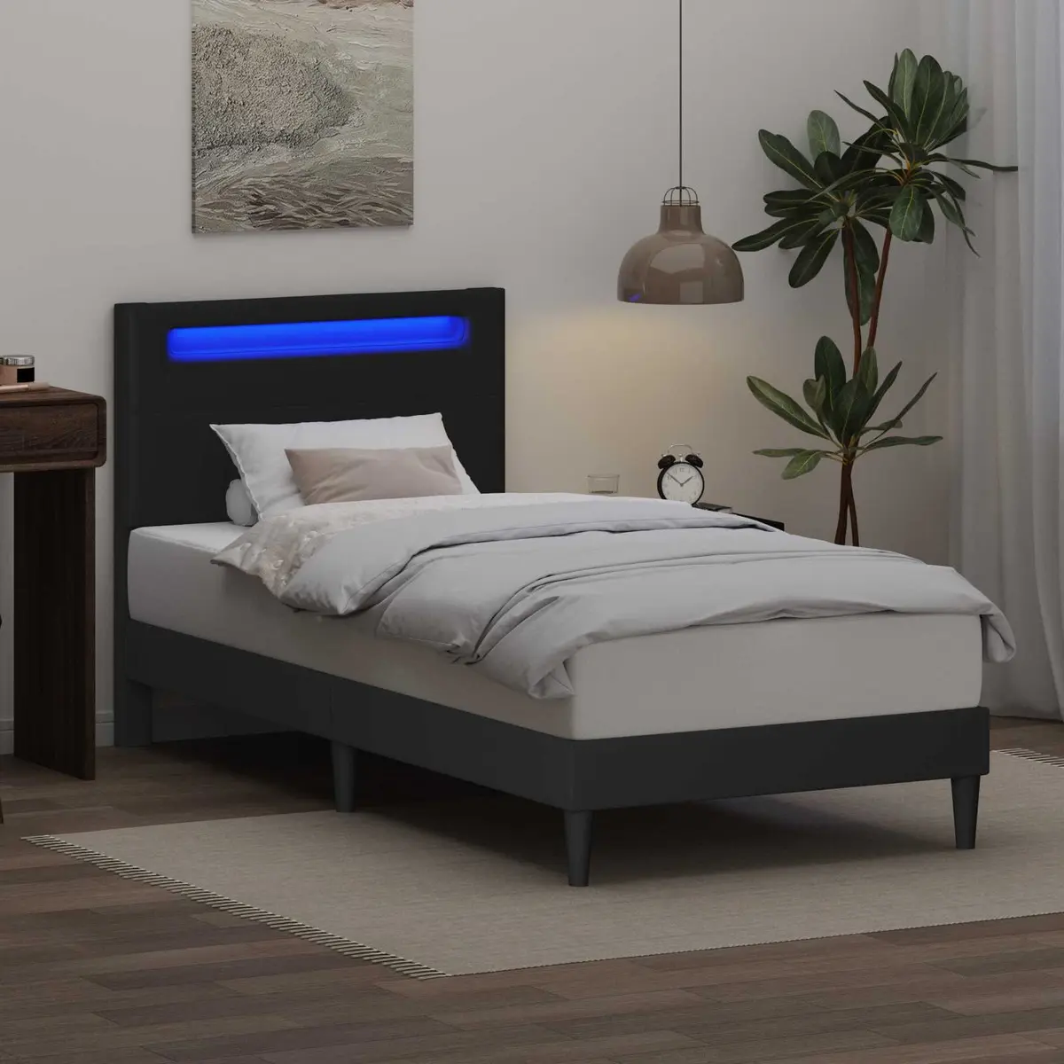 Black Bed Frame 90 x 190 cm Modern Bedroom Furniture Faux Leather Slatted Base