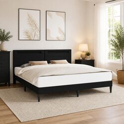 Compact and Stylish Black Faux Leather Bed Frame