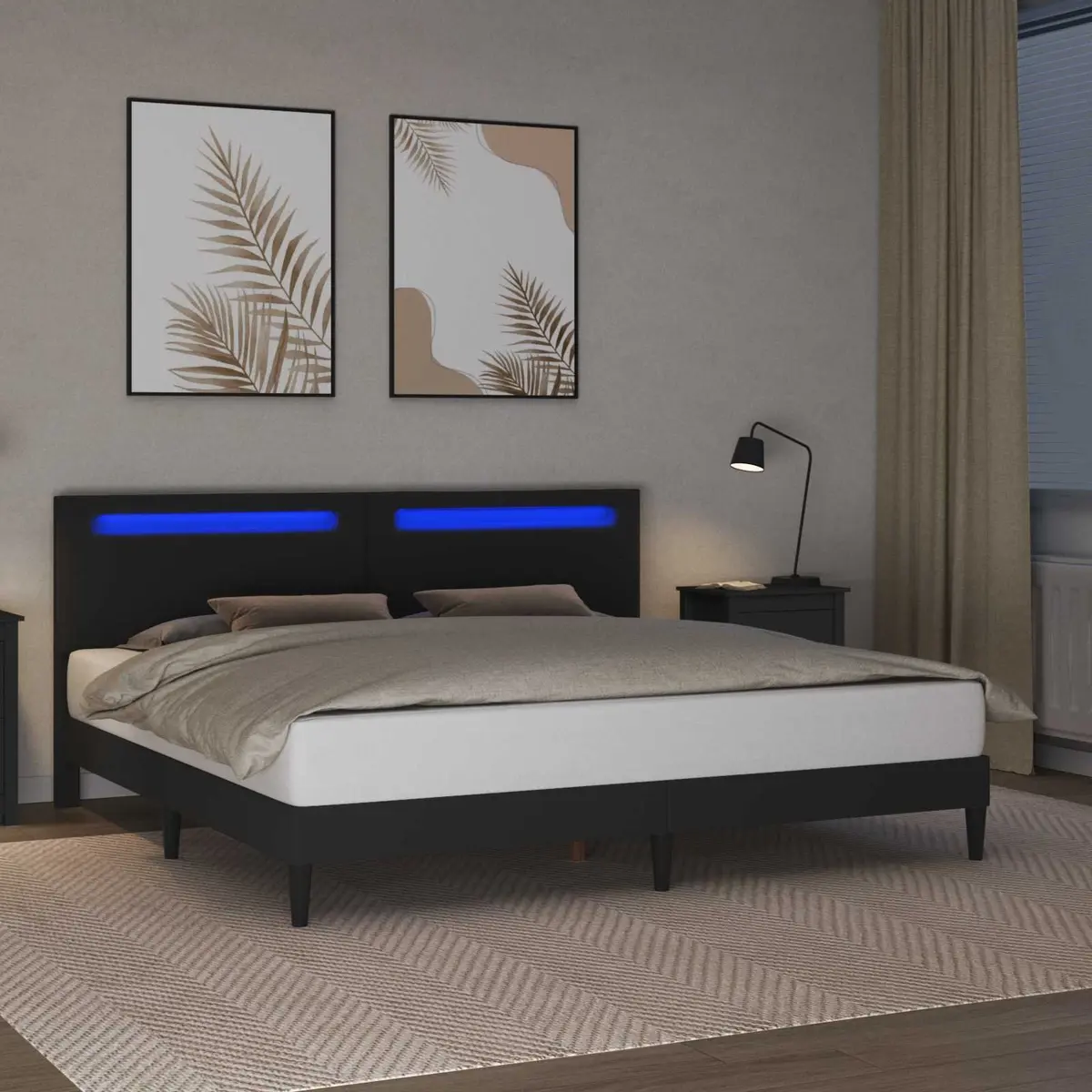 Bed Frame Black 180 x 200 cm Faux Leather Slatted Base LED Lighting USB Power