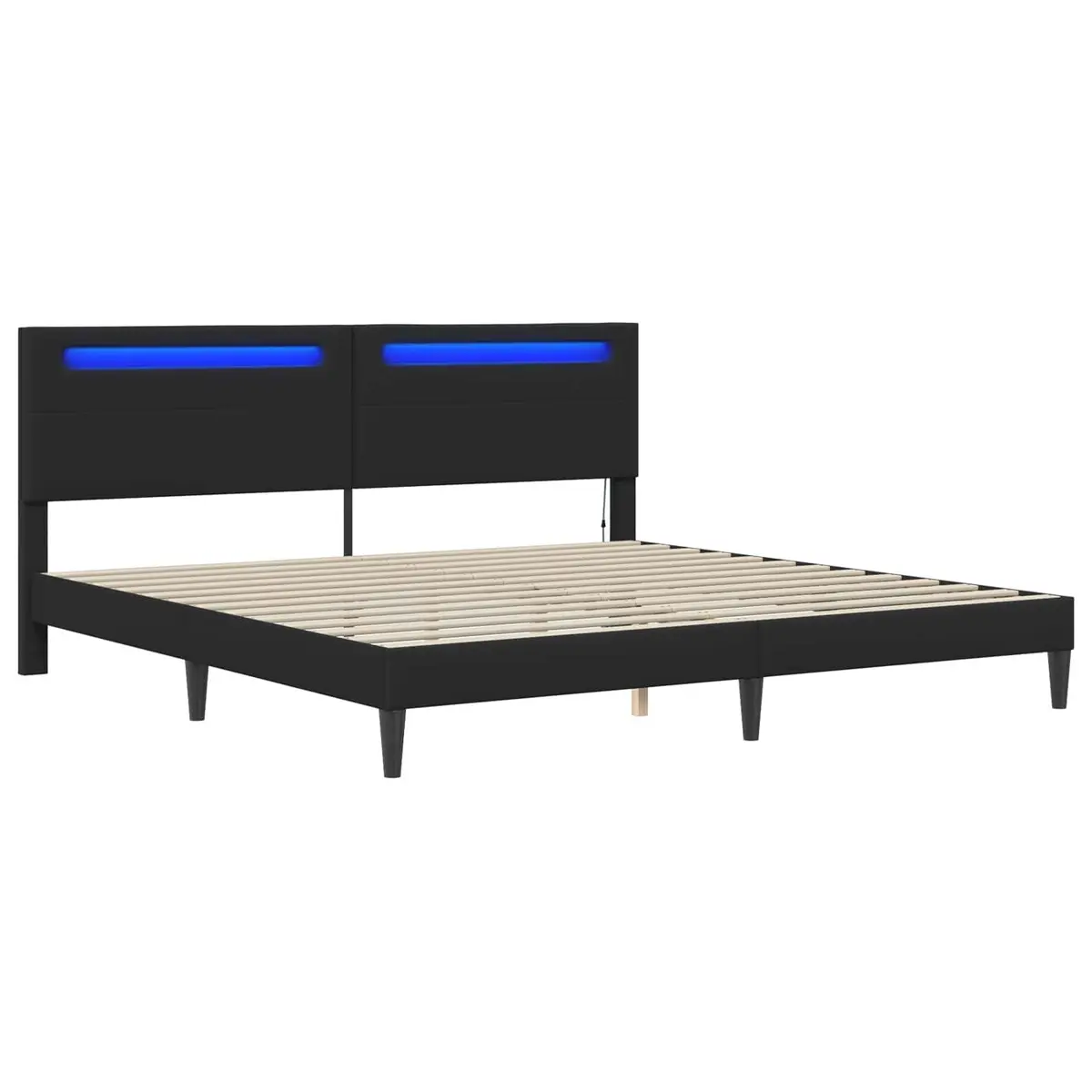 Bed Frame Black 180 x 200 cm Faux Leather Slatted Base LED Lighting USB Power