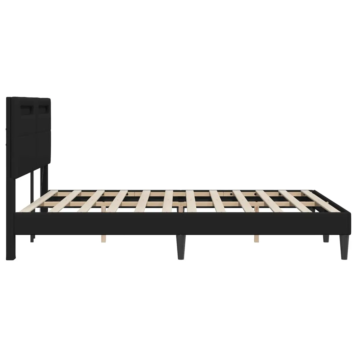 Black Bed Frame Faux Leather Modern Style Slatted Base LED Lighting USB Powered