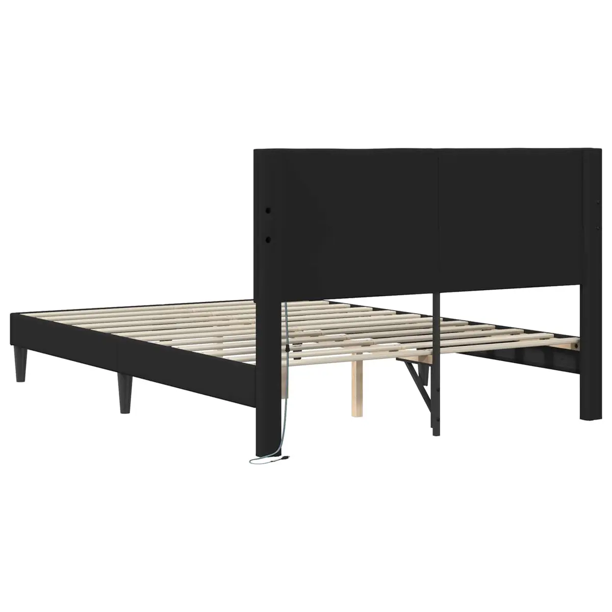 Black Bed Frame Faux Leather Modern Style Slatted Base LED Lighting USB Powered