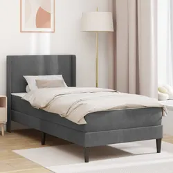 Grey Velvet Bed Frame with Pocketed Coil Mattress 90 x 190 cm