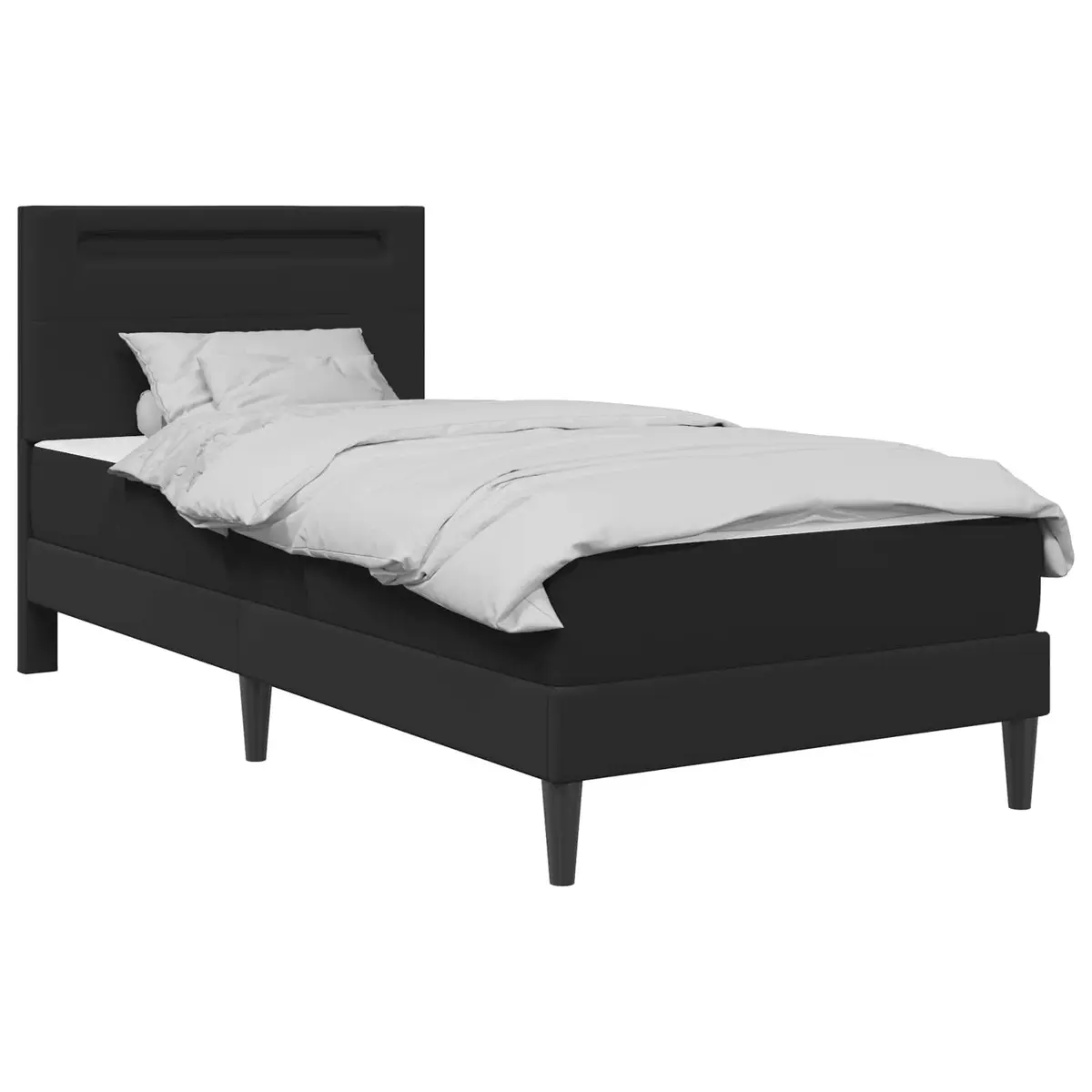 Bed Frame Black 90 x 190 cm LED Strip Lights Faux Leather Headboard Storage