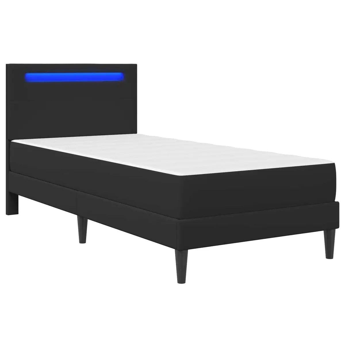 Bed Frame Black 90 x 190 cm LED Strip Lights Faux Leather Headboard Storage