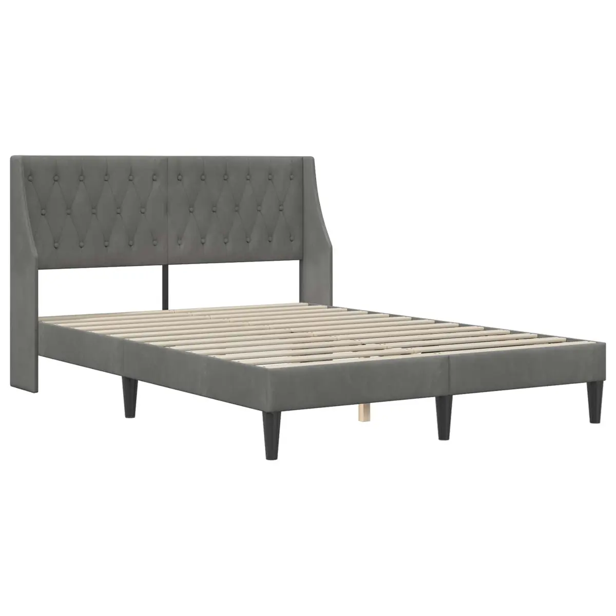 Bed Frame Grey 137 x 190 cm Velvet Upholstered Modern with Integrated Mattress