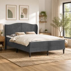 Concise Dark Grey Bed Frame with Headboard 137 x 190 cm