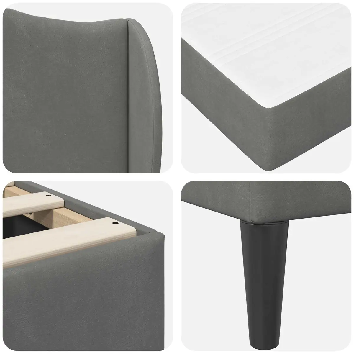 Bed Frame with Headboard Dark Grey 137 x 190 cm Modern Bedroom Furniture Storage