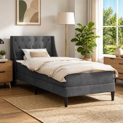 Bed Frame with Mattress Grey 90 x 200 cm Velvet Modern Bedroom Furniture