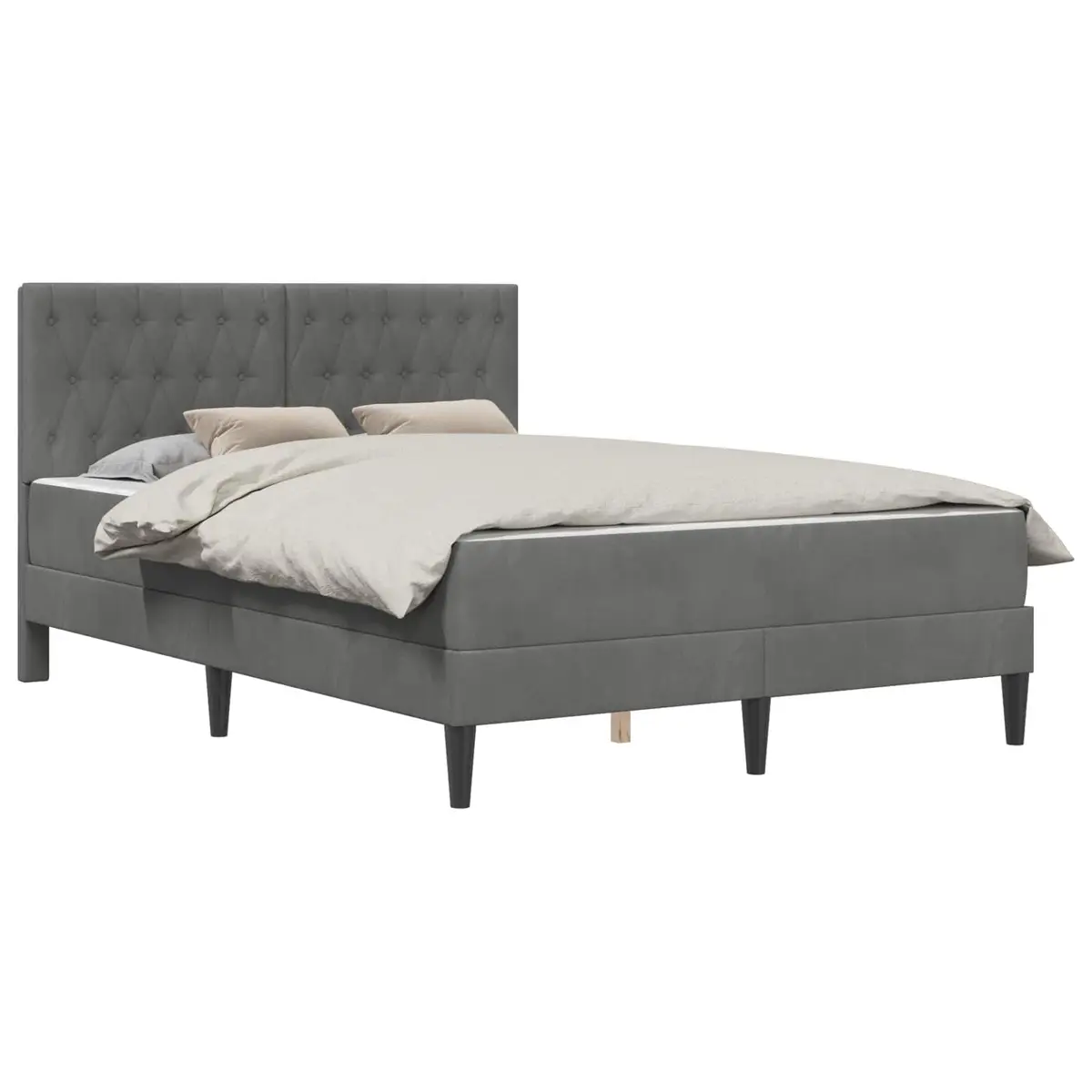 Bed Frame with Mattress Grey 137 x 190 cm Velvet Headboard Modern Bedroom