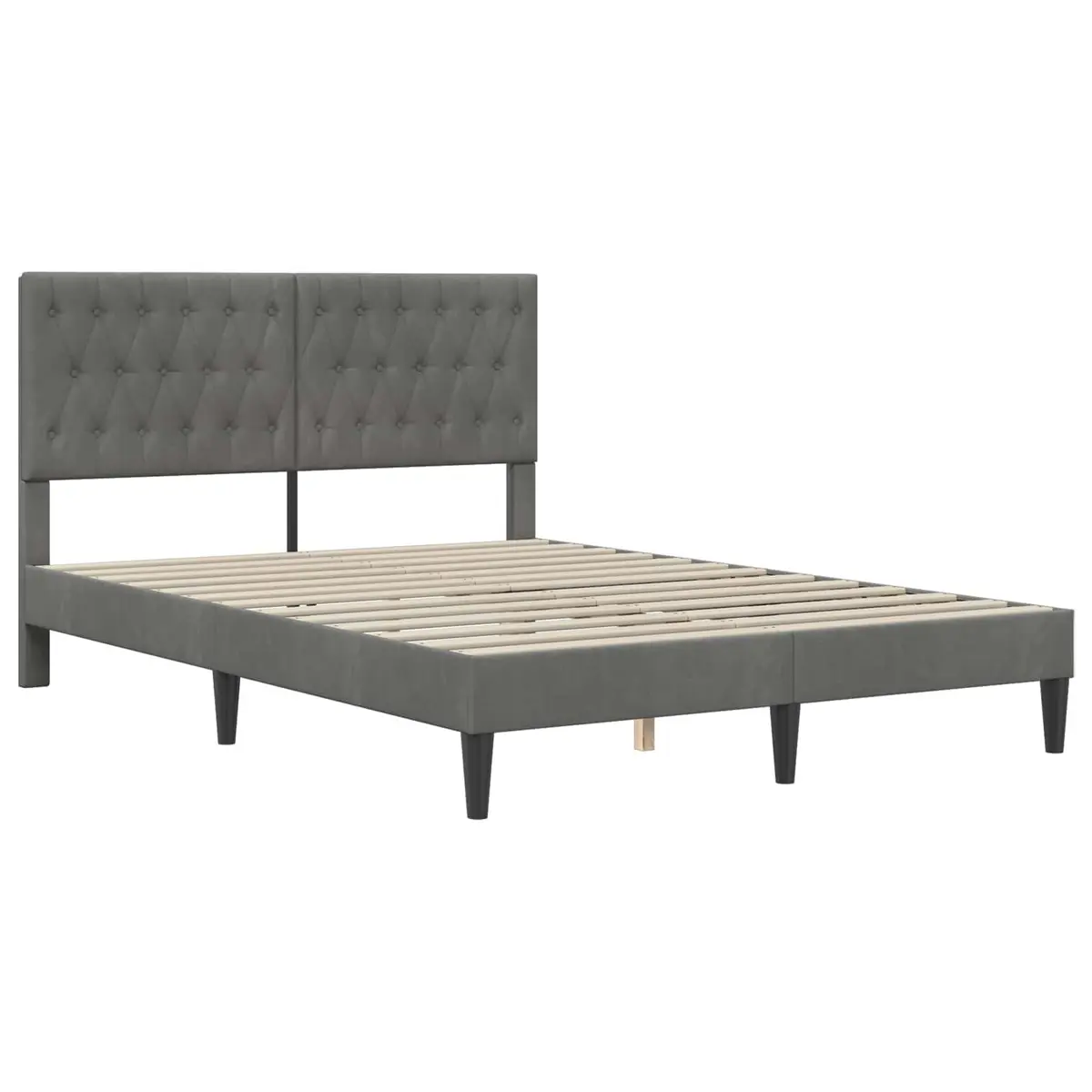 Bed Frame with Mattress Grey 137 x 190 cm Velvet Headboard Modern Bedroom
