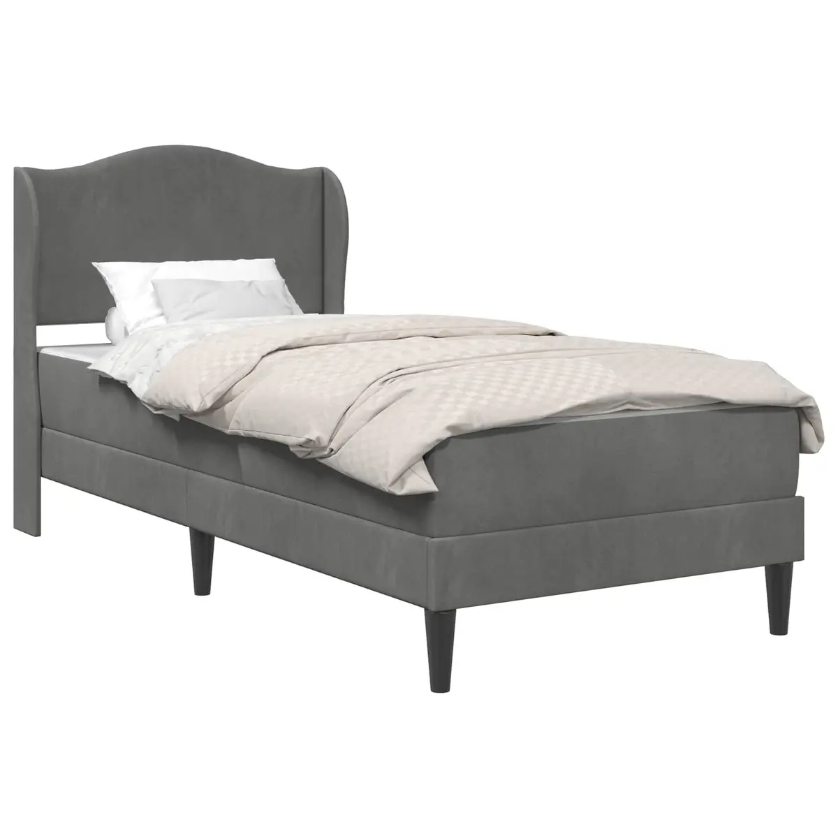 Bed Frame Dark Grey 107 x 203 cm Velvet Upholstery Storage