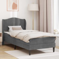 Sleek Dark Grey Bed Frame with Plush Headboard 90 x 190 cm