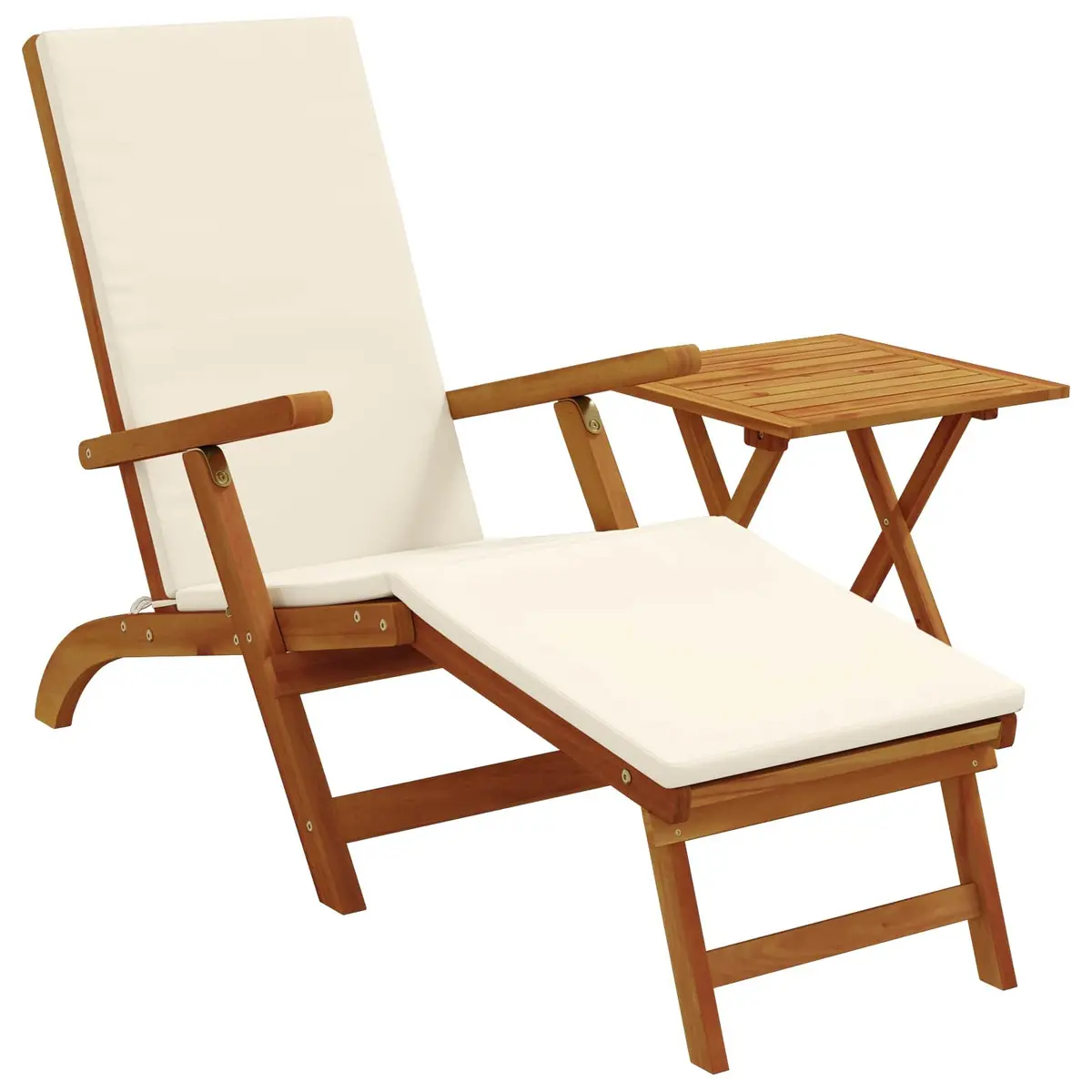Sun Lounger Brown 2 Piece Folding Reclining Chair Acacia Wood Outdoor Garden Patio Deck Pool
