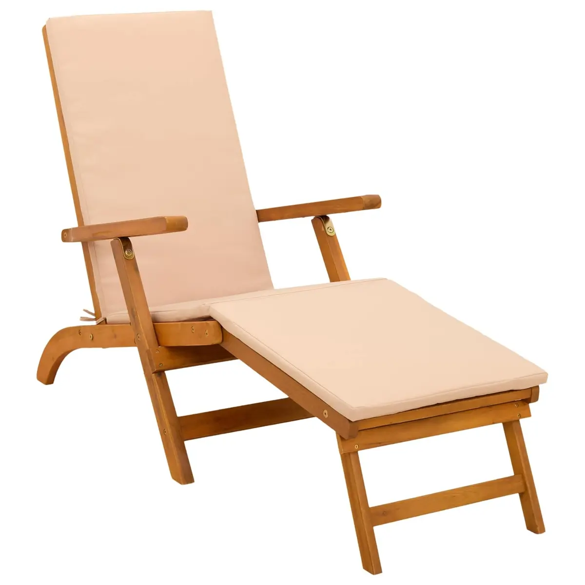 Reclining Sun Lounger Brown 2 Piece Adjustable Backrest Foldable Frame