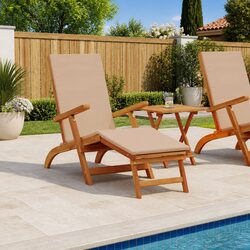 Sun Lounger Reclining Folding Chair 2 pcs Acacia Wood Adjustable Backrest Patio