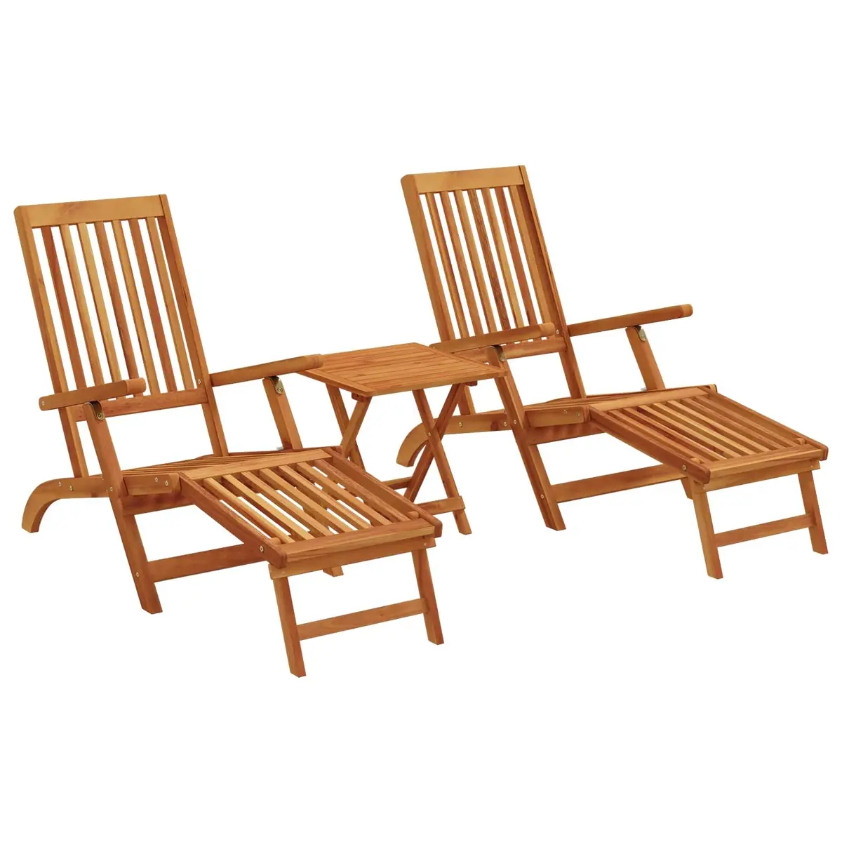 Sun Lounger Brown Solid Acacia Wood Folding Reclining Chair Adjustable Backrest with Footrest for Garden Patio Outdoor