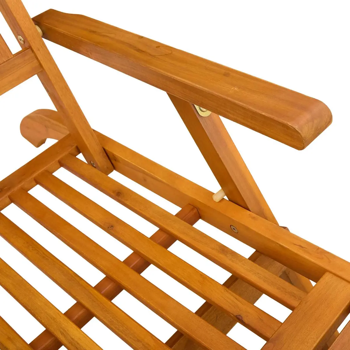 Sun Lounger Brown Solid Acacia Wood Folding Reclining Chair Adjustable Backrest with Footrest for Garden Patio Outdoor