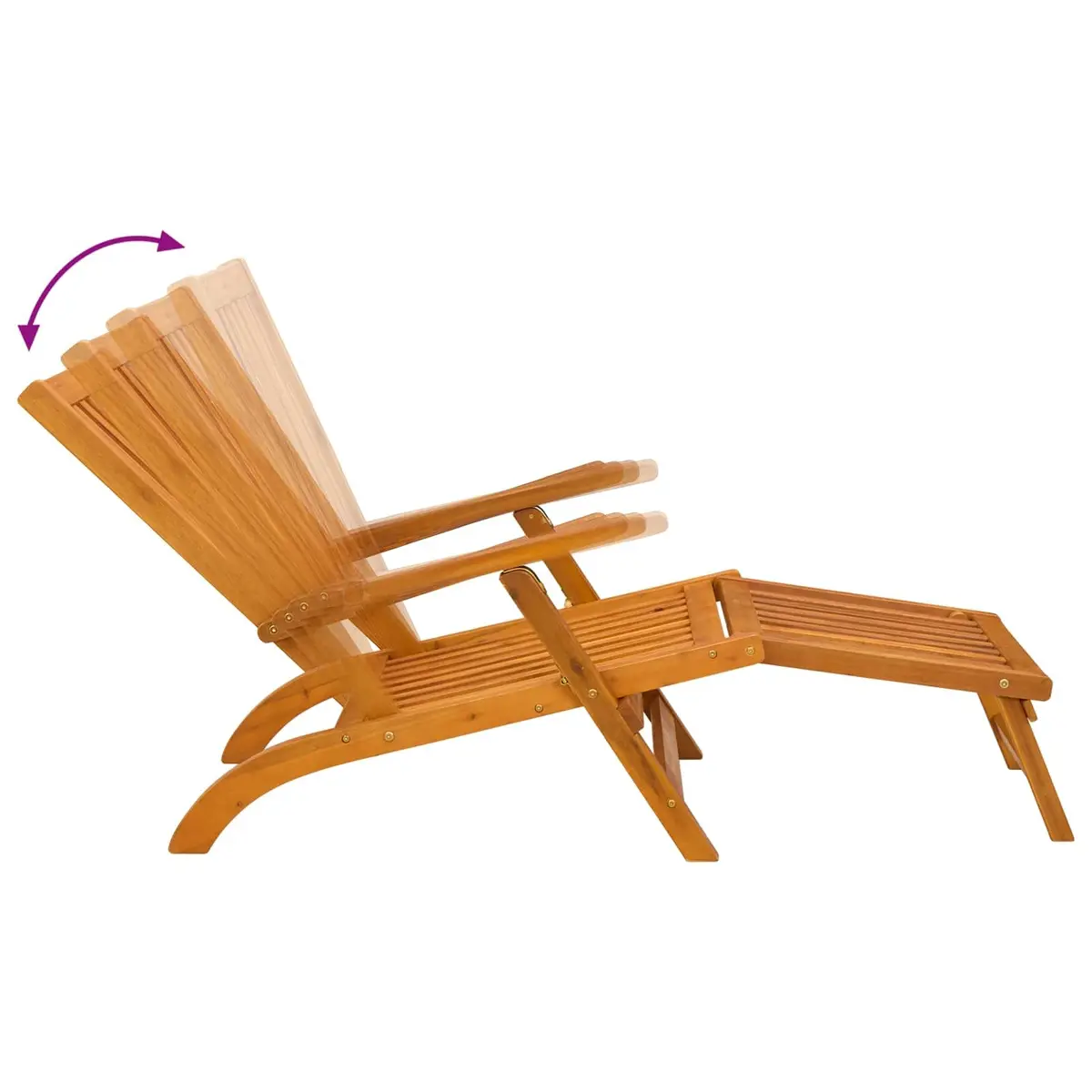 Sun Lounger Brown Solid Acacia Wood Folding Reclining Chair Adjustable Backrest with Footrest for Garden Patio Outdoor