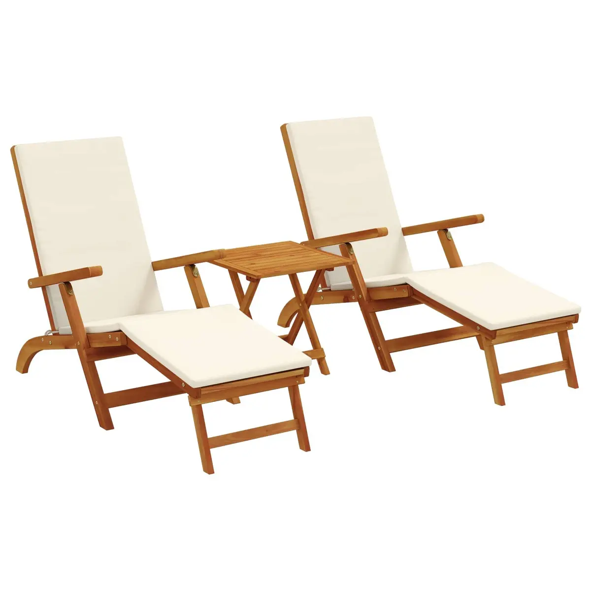 Sun Lounger Brown 3 Piece Reclining Folding Chair Acacia Wood Garden Patio Pool Outdoor