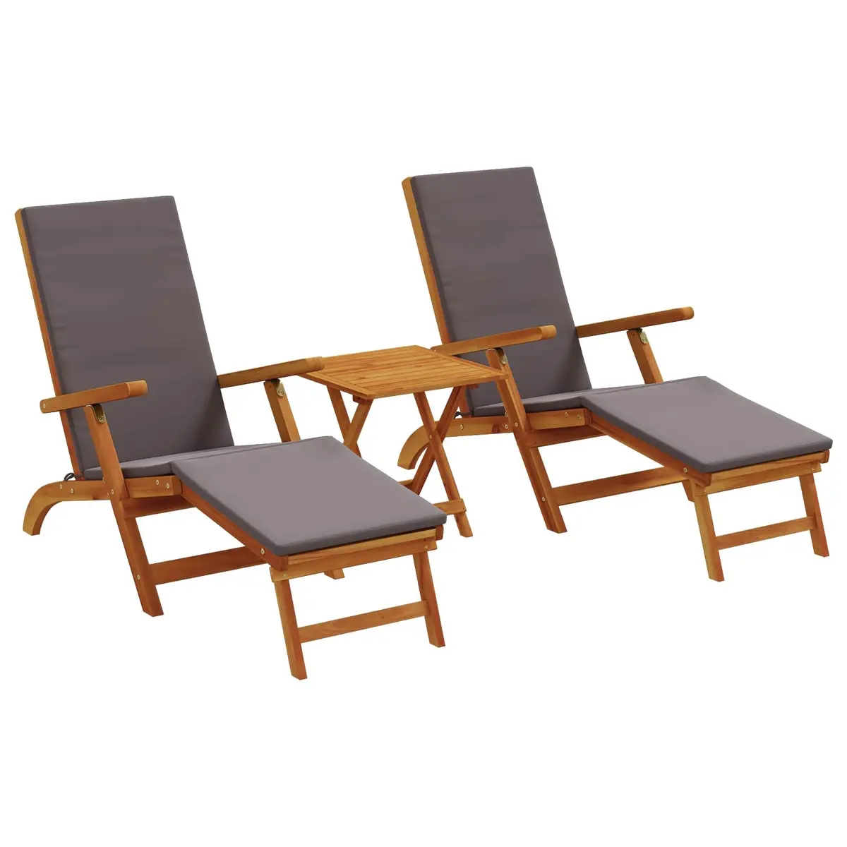Reclining Sun Lounger Brown Set of 3 Adjustable Backrest Folding Chair