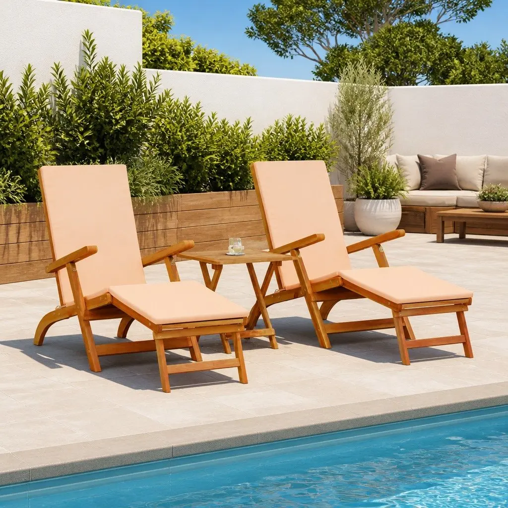 Sun Lounger Set with Integrated Footrest