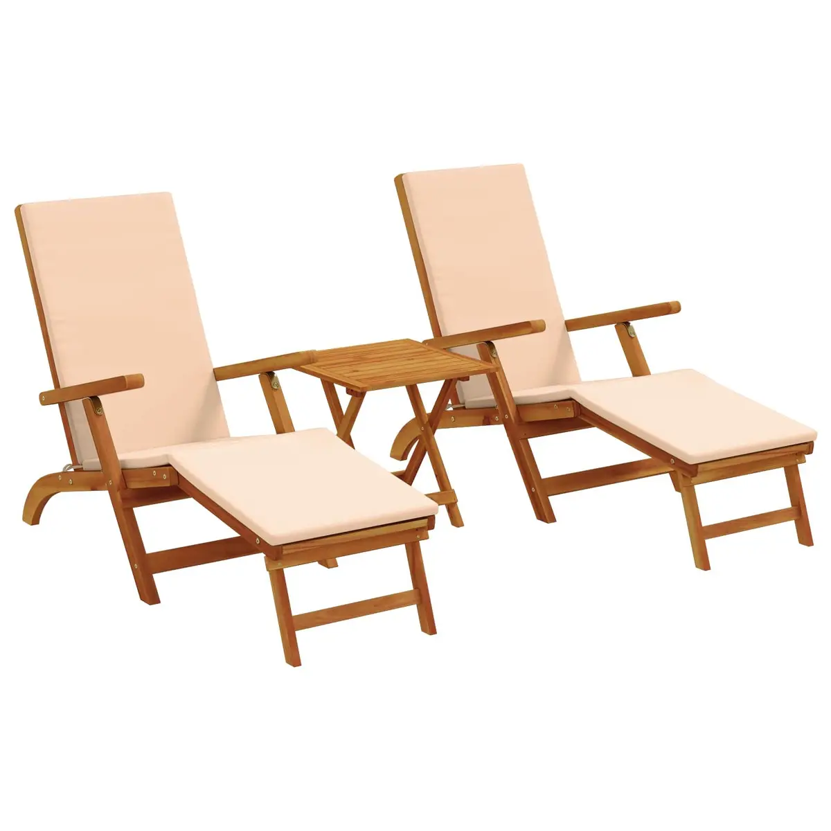 Sun Lounger Brown 3 Pieces Reclining Folding Chair Solid Acacia Wood Garden Patio
