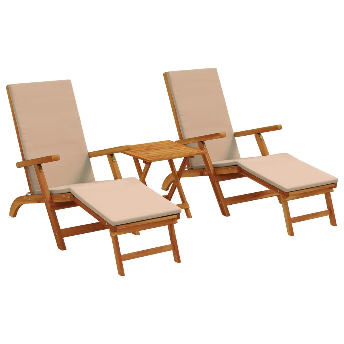 Sun Lounger Reclining Folding Chair 3 pcs Solid Acacia Wood Garden Patio