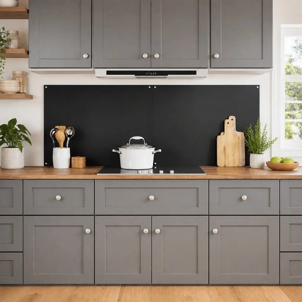 Kitchen Backsplash Black 90 x 60 cm Tempered Glass Splashback Heat Resistant 2 Piece