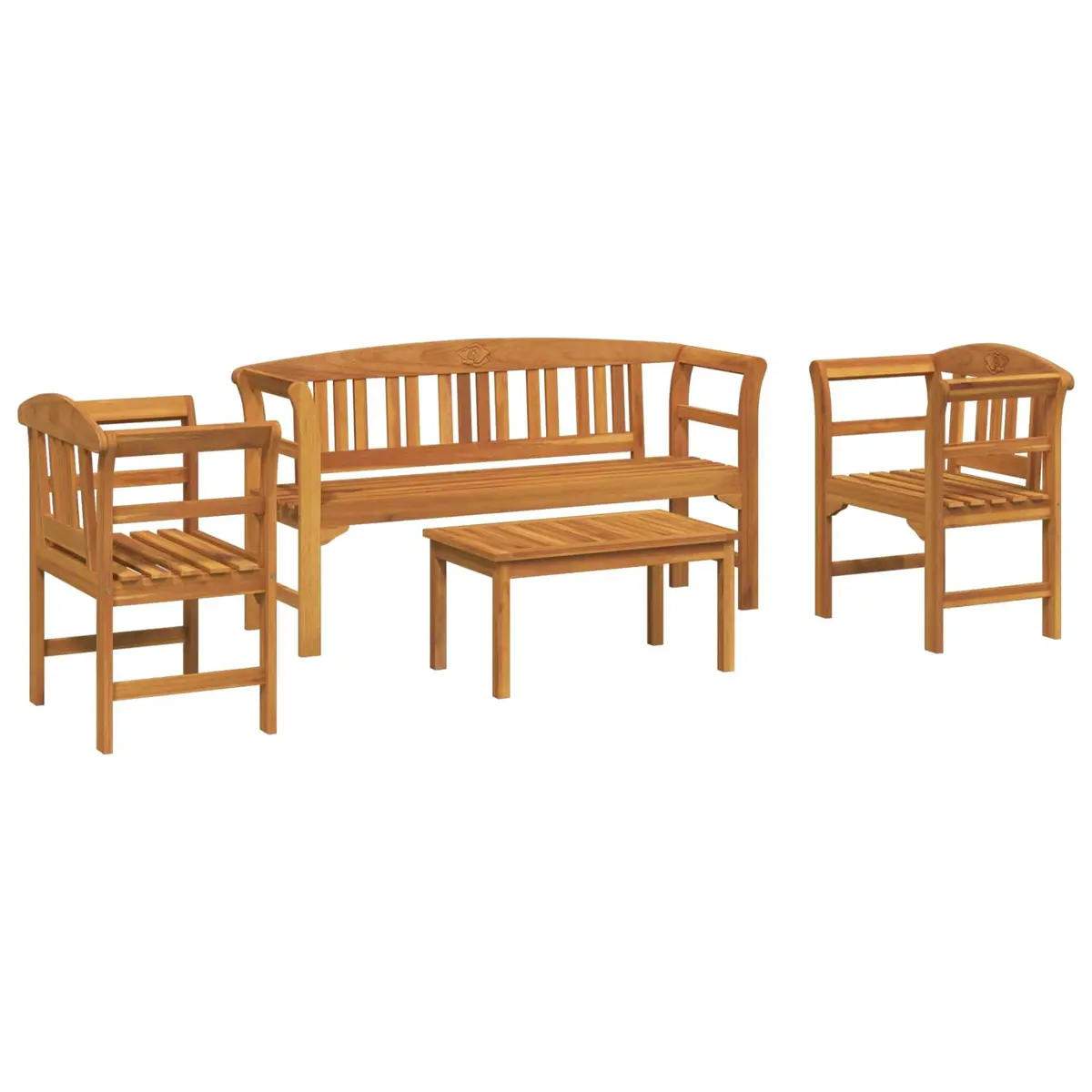 Garden Rose Lounge Set 4 Piece Outdoor Furniture Brown Wood Patio Seating