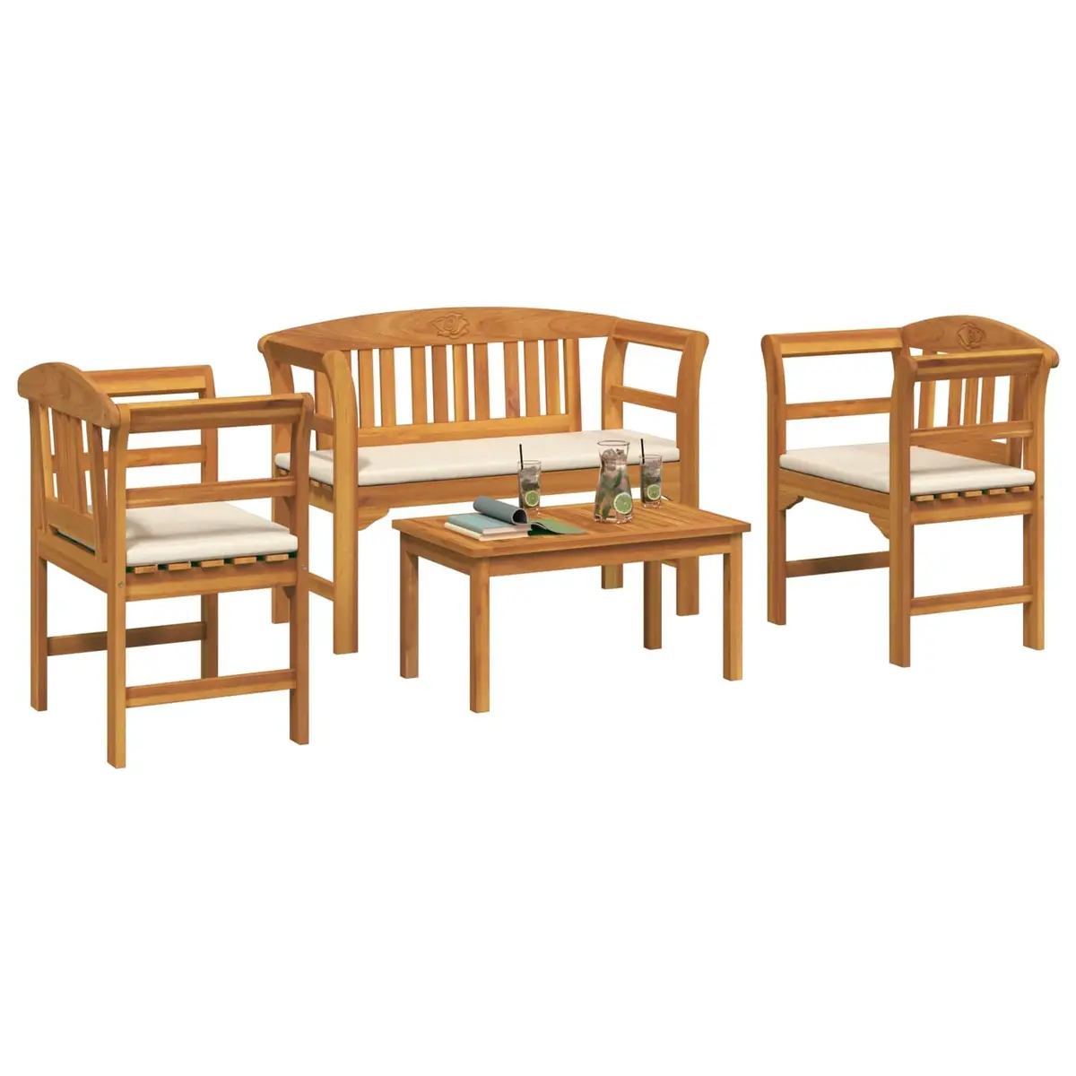 Garden Rose Lounge Set 4 Pieces Outdoor Furniture Acacia Wood Patio Seating